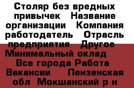 Столяр без вредных привычек › Название организации ­ Компания-работодатель › Отрасль предприятия ­ Другое › Минимальный оклад ­ 1 - Все города Работа » Вакансии   . Пензенская обл.,Мокшанский р-н